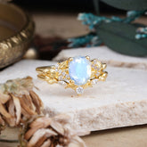 Nature-Inspired Luxury 4-Prong Oval-Cut Moonstone Engagement Ring Set